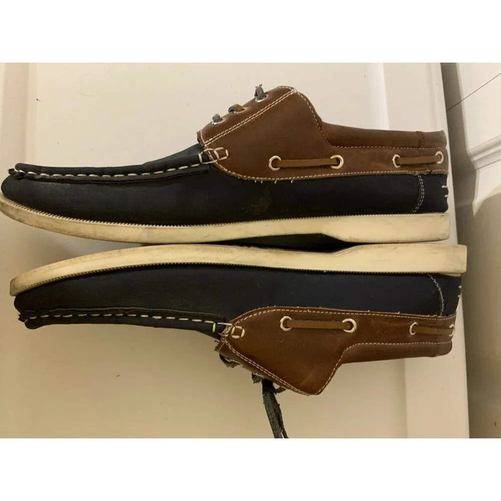 Akademiks Men’s Sz 10 Comfort Lace Up Casual Boat Shoe Loafers Blue Brown‎